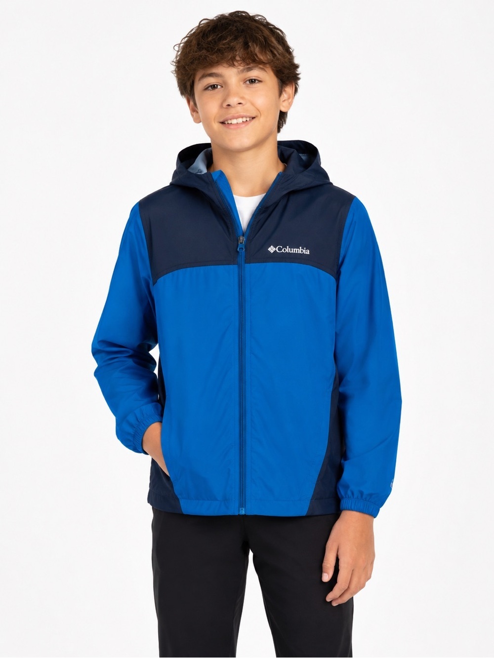 Columbia Boys Glennaker Lightweight Hooded Jacket L Indigo Navy